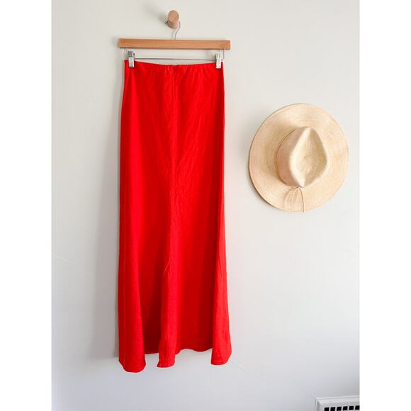 Madewell | NWT Linen Maxi Slip Skirt in Bright Flame Red | Sz 0 - Picture 2 of 11